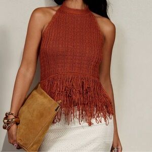 SHEIN Rust Fringe Halter Top